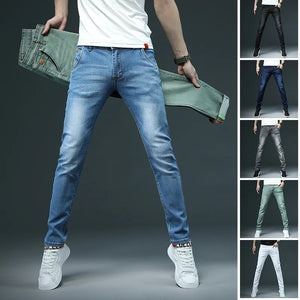 7 Color Men Stretch Skinny Jeans Fashion Casual Slim Fit Denim Trousers Male Gray Black Khaki White Pants Brand