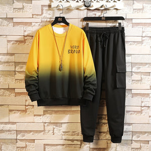 Patchwork Men's Sportswear Sets 2024 Autumn Spring Hoodies Casual Tracksuit Sweatshirt + Sweatpants Track Suit